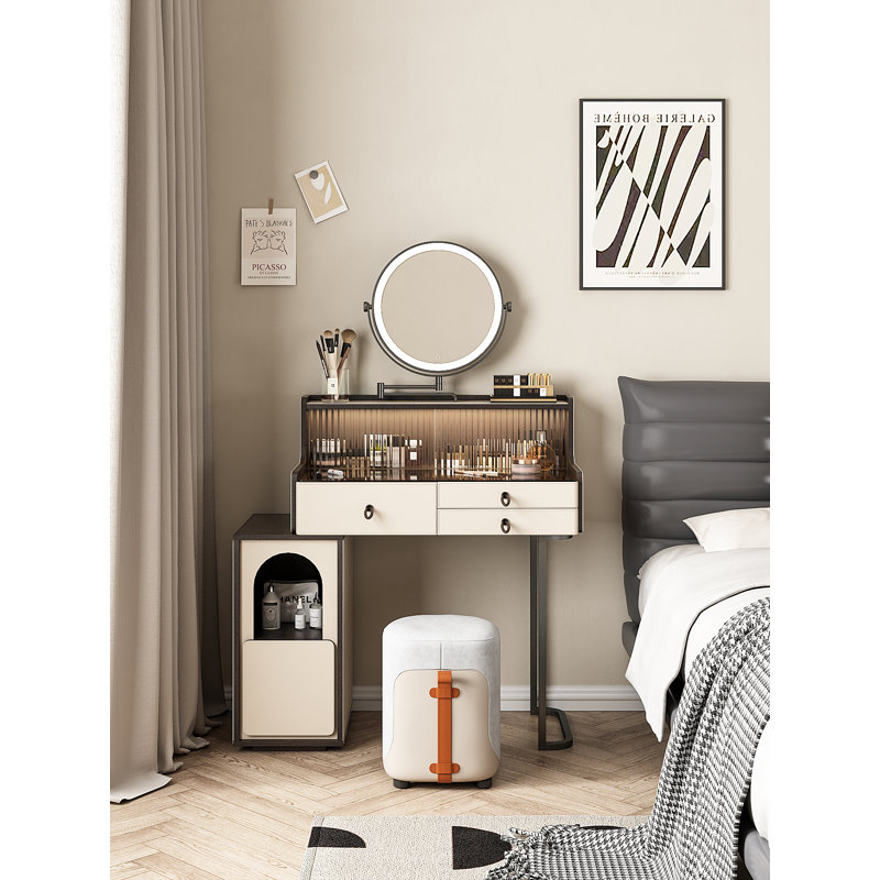 Élégance votre coiffeuse de maquillage multifonctionnelle de luxe Glam Daily Light | Rangement superposé + miroir intelligent + petit - compatible avec l'espace | Coiffeuse