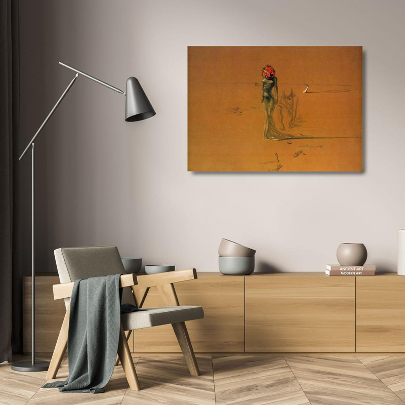 Femme avec tête de fleurs, H 17 po x l 24 po