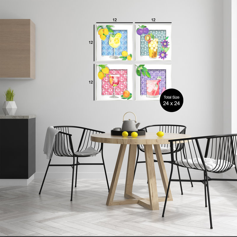 Bright Patterned Fruit Cocktails 4pc Wall Plaque Set, design by Hillary Holt