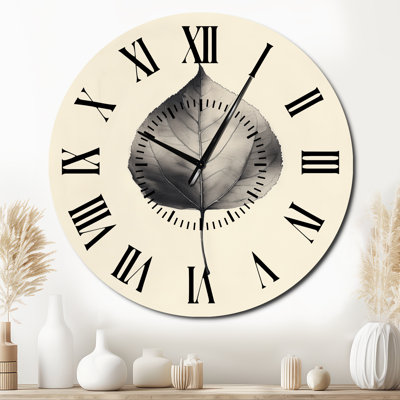 Shadow of a Leaf II - Minimalist Round Metal Wall Clock