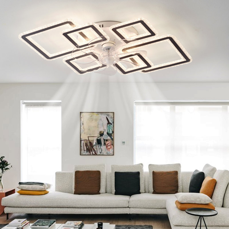 33-Inchblack Ceiling Fan With Lights Remote Control And APP Control, Dimmable With Remote 7 Blades 6 Speeds Of Wind