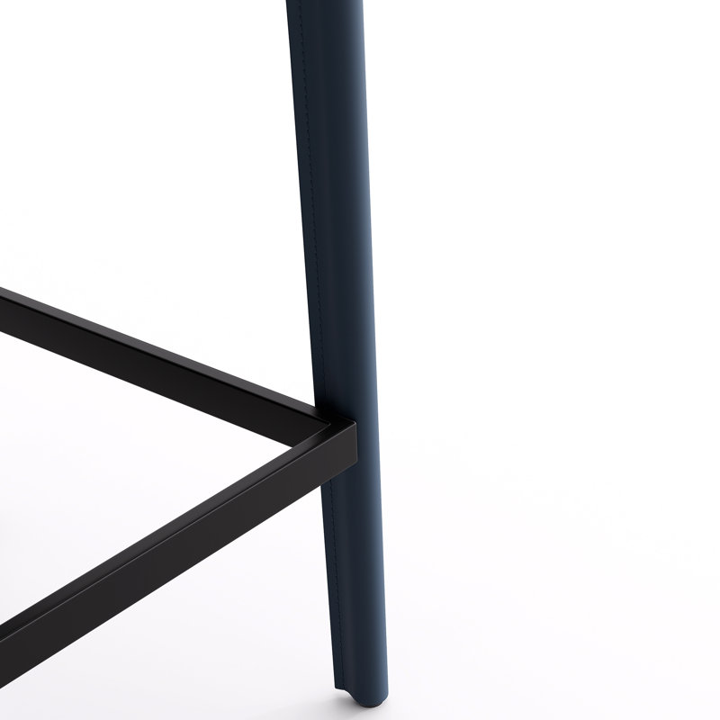 Tabouret de bar H 26 po entièrement assemblé, tabouret de bar rembourré en cuir Saddle avec siège rembourré, tabouret de bar à hauteur de comptoir avec repose-pieds à structure en métal pour îlot de cuisine, bleu