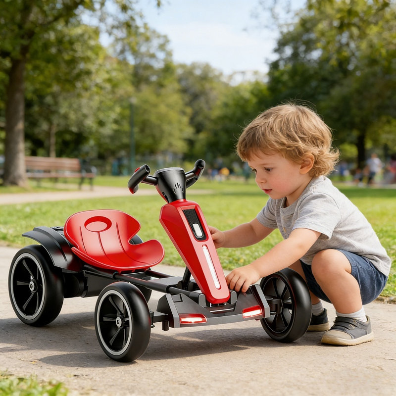 Kart électrique à pédales 12V pour enfants, siège pliable avec siège réglable, certifié ASTM et CPSIA, Rouge