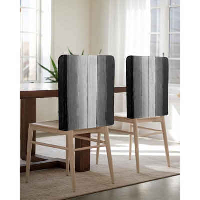 Housses de dossier de chaise de salle à manger - dégradé noir et gris - ensemble de 6, conception moderne abstraite, style planche de bois, housses pour salle à manger et événements