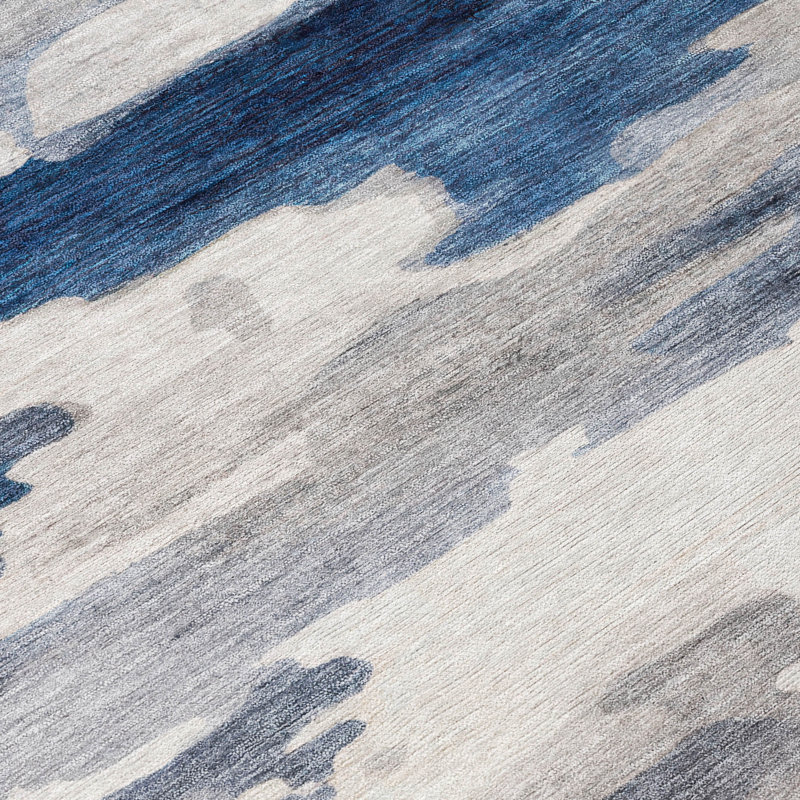 Tapis abstrait lavable à la machine intérieur / extérieur ACN2876, Bleu, 10 pi x 14 pi