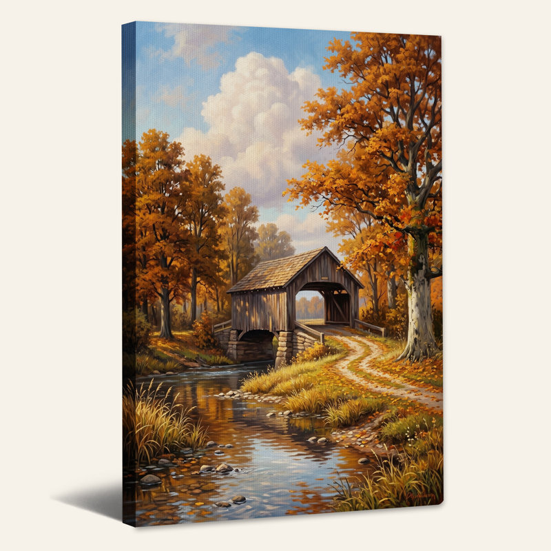 Art mural sur toile, "Pont couvert", H 30 po x l 20 po