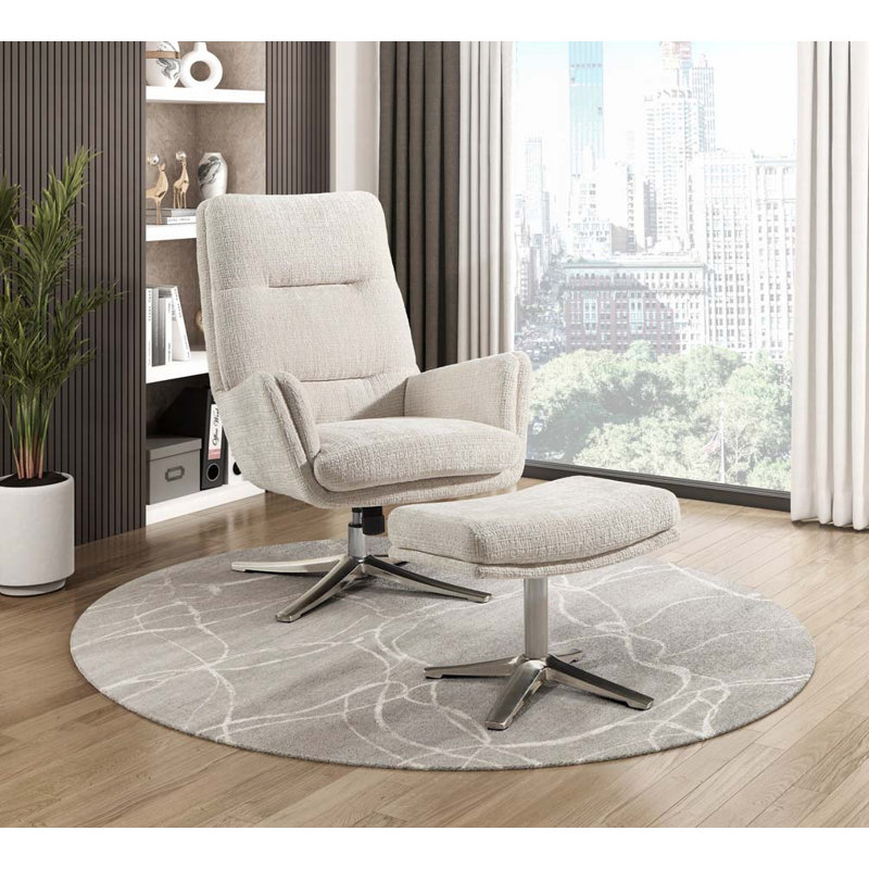 Fauteuil d'appoint pivotant confortable avec repose-pieds, Beige