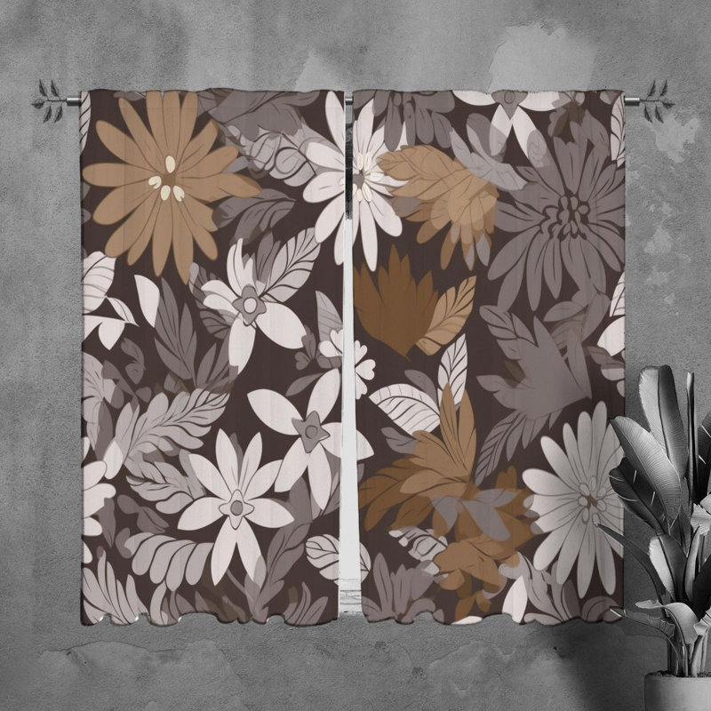 Motif floral de rideaux de fenêtre à motif brun - 6008, L 40 po x L 82 po