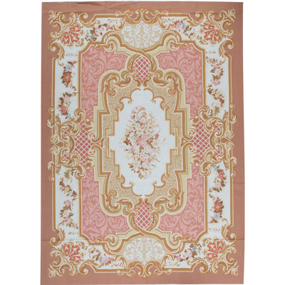 Hand-Knotted High-Quality Rose and Ivory Area Rug