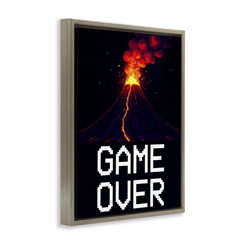 Cadre flottant Pixel Volcano Game, par Kim Allen, H 21 po x l 17 po, Cadre flottant orme Montalcino