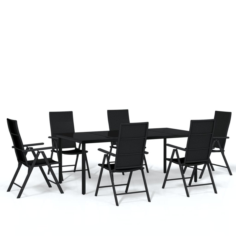 Ensemble de salle à manger rectangulaire pour 7 personnes 78,7 po Kedans, Noir, L 78,7 po x l 39,4 po x H 29,1 po