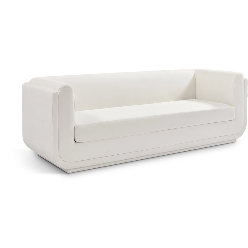 Canapé à accoudoirs arrondis 86,5 po Kimora, Tissu crème texturé en lin