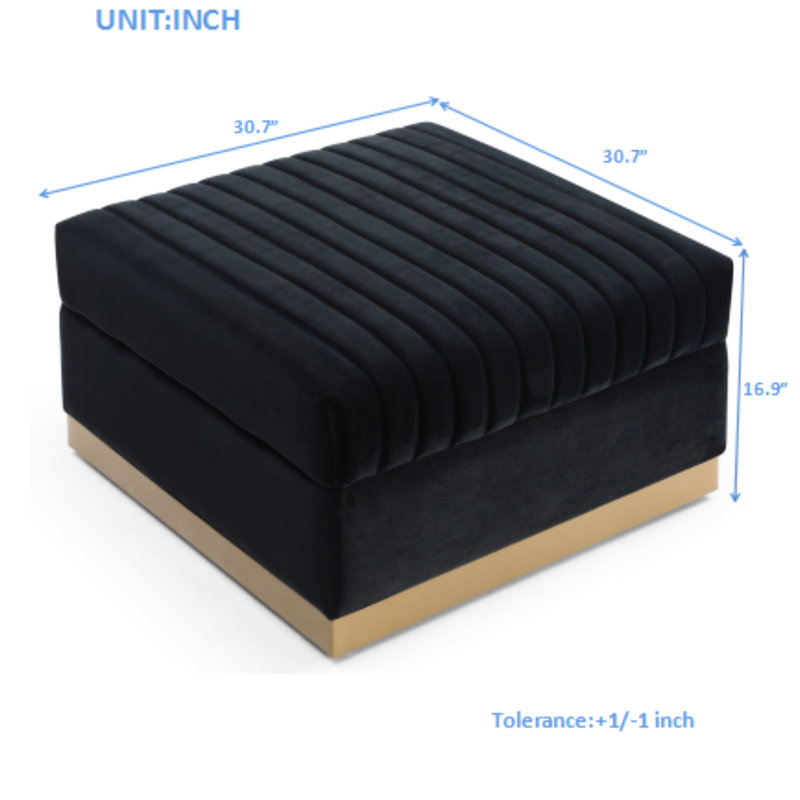 Square Vertical Channel - Velvet Foot Rest, Black Modern Upholstered, Black