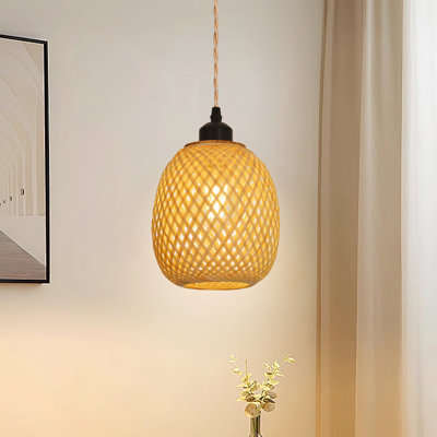 Handwoven Bamboo Pendant Light for Bedroom