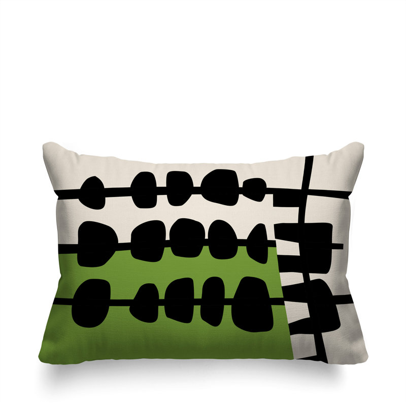 Oreiller rectangulaire réversible intérieur / extérieur Dola, H 18 po x l 25 po, Chartreuse / noir / blanc cassé