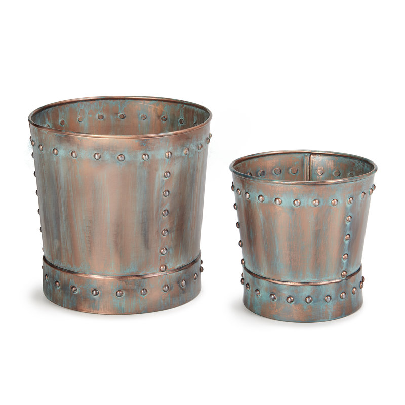 Ensemble de pots de fleurs en acier 2 pièces maytown, Zinc, H 12 po x l 12 po x P 12 po