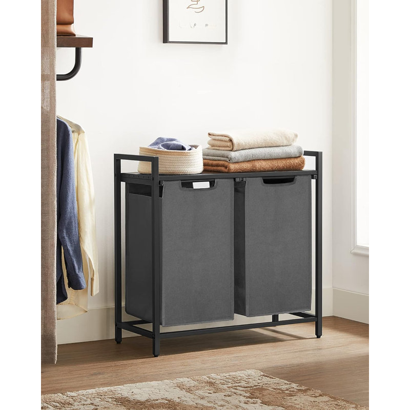 Gray and Rustic Brown Rectangular Kids Laundry Sorter with Removable Bags