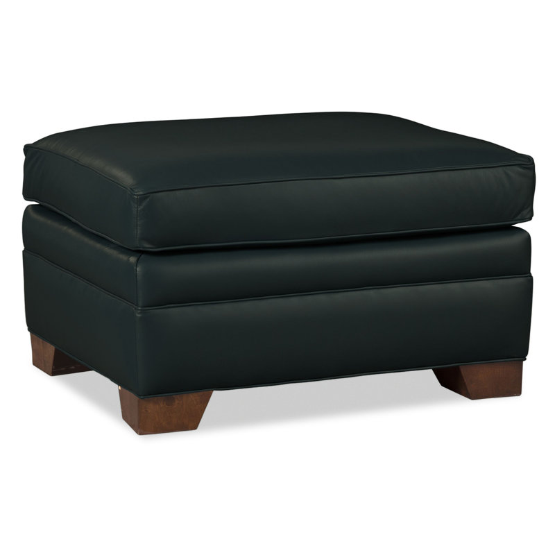 Niyan Upholstered Ottoman, Black Genuine Leather