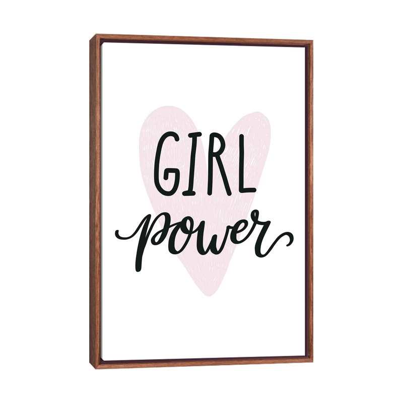 Girl Power - impression d'art textuel, Pas de tapis, Toile avec cadre brun, H 26 po x l 18 po x 1,5 po