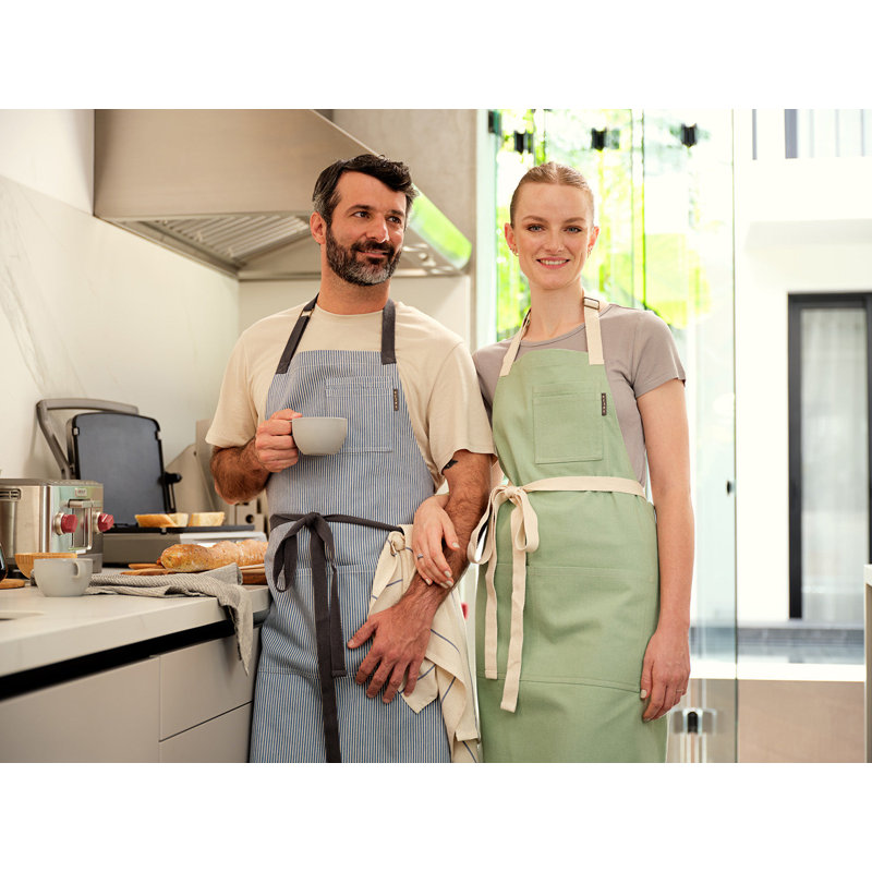 Bib Apron with Pockets, Pinstriped Blue