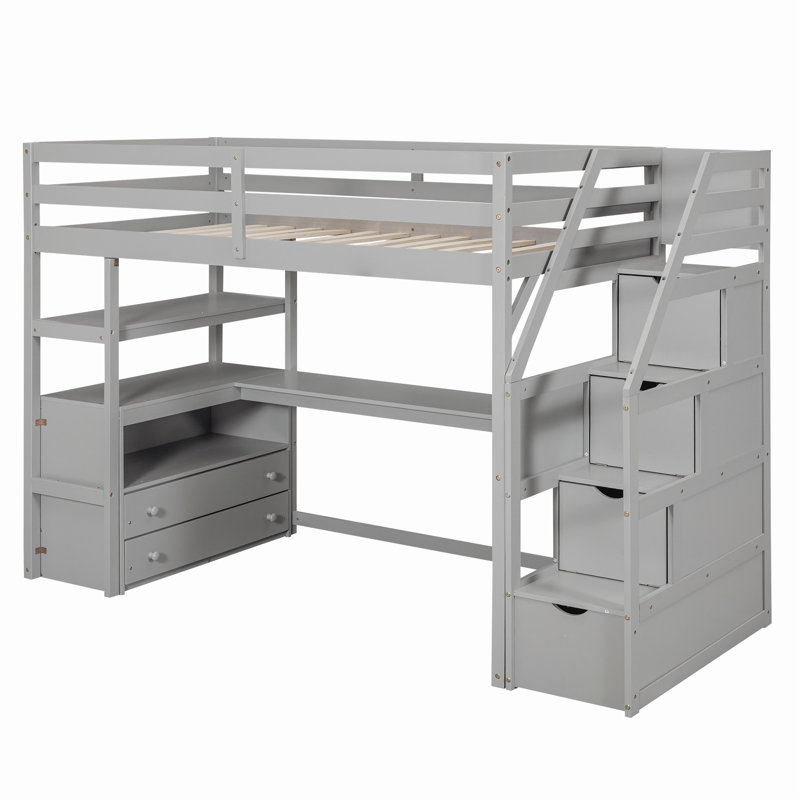 Hilberto Kids Loft Bed, Full, Gray
