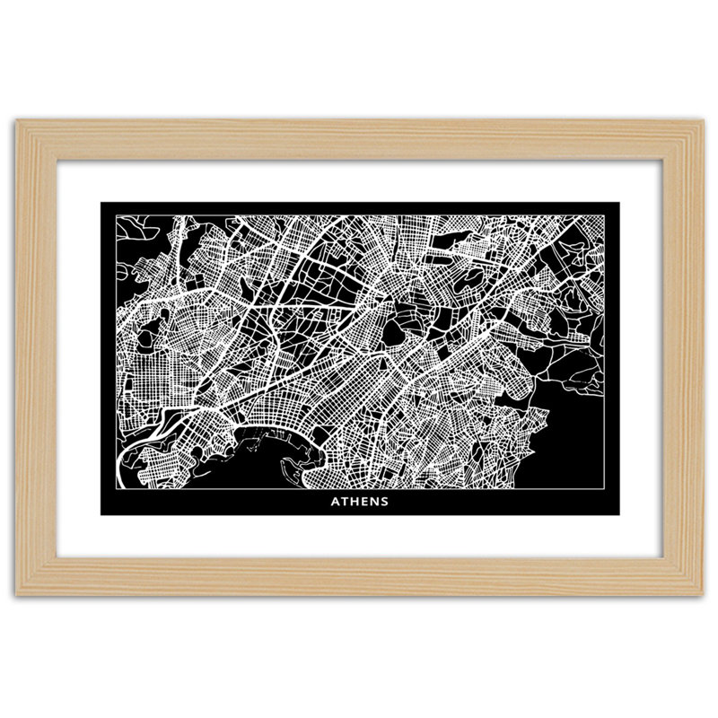 Plan Of The City Of Athens - Single Picture Frame Print, Tan, 60cm H x 90cm W