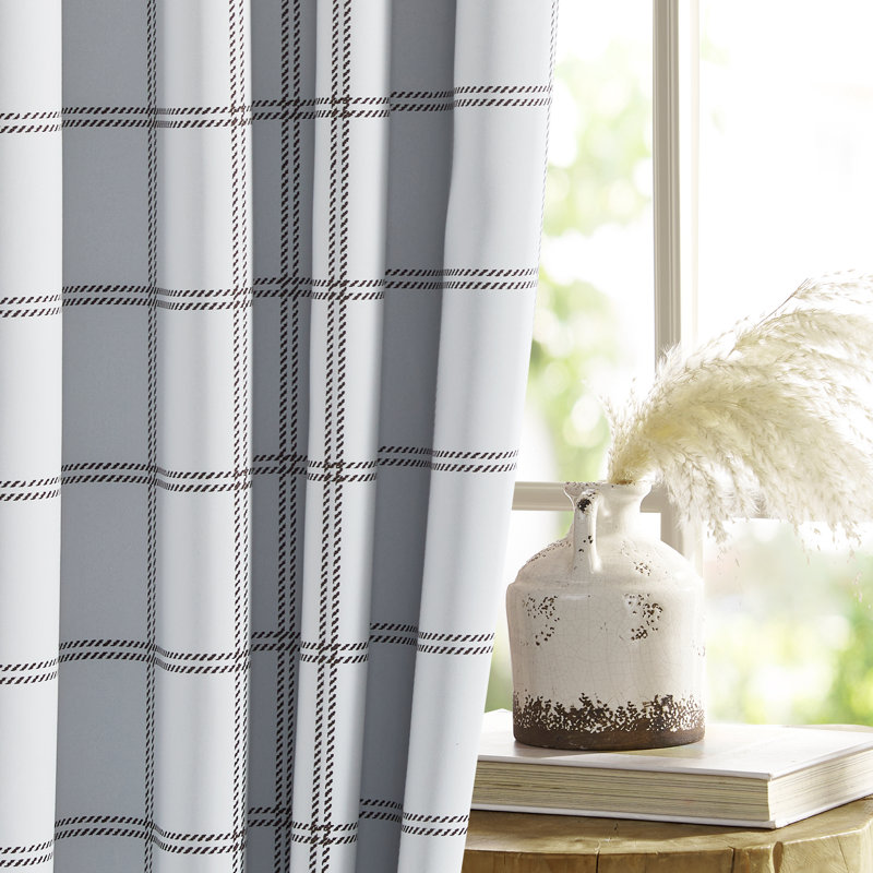  100% Blackout Plaid Farmhouse Curtains for Living Room/Bedroom Checkered Drapes Thermal Insulated Privacy Protection Rod Pocket Back Tab, 2 Panels