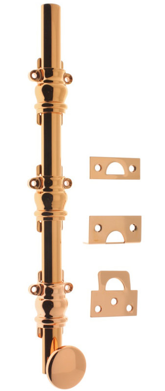 Solid Brass 12" Ornamental Bolt, Bright Copper
