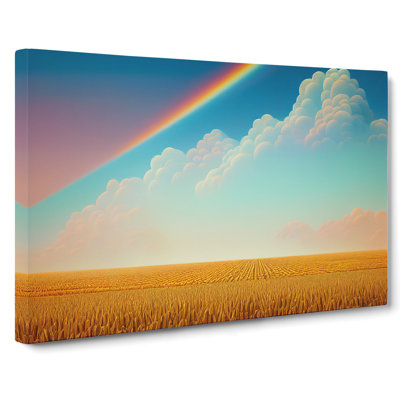 Rainbow Above A Wheat Field - Wrapped Canvas