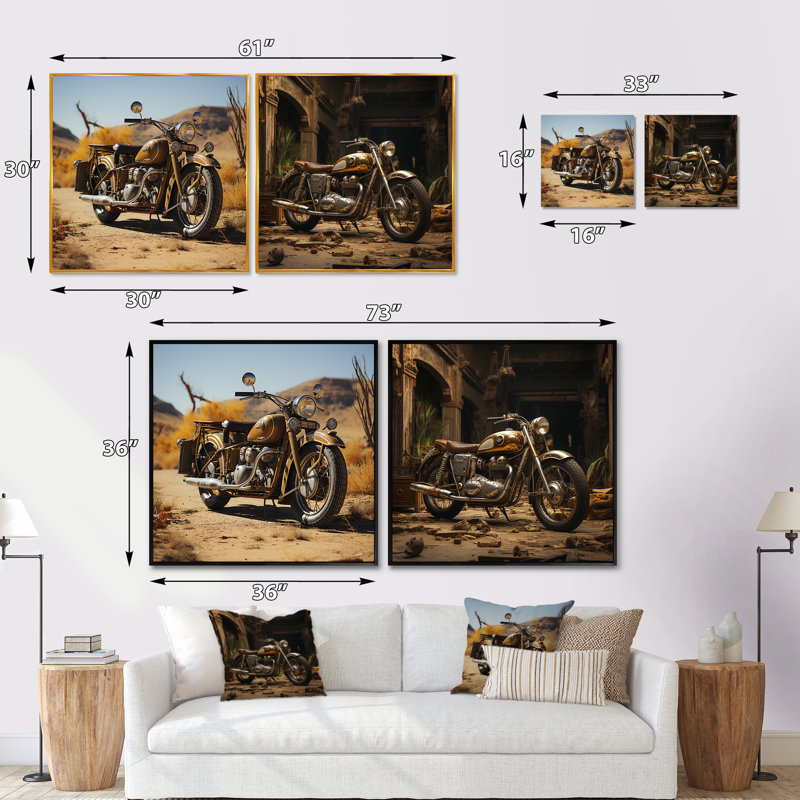 Dessert vélo rétro - ensemble de 2 collages carrés de moto, Toile tendue, H 16 po x l 33 po