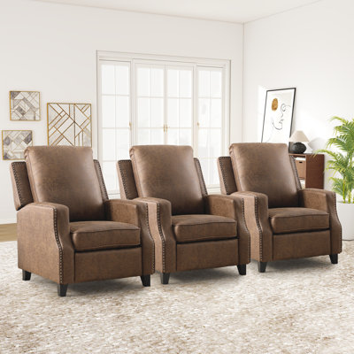 31.1''Wide Classic And Comfortable Faux Leather Push Back Recliner With Nailhead Trim (Set Of 3)