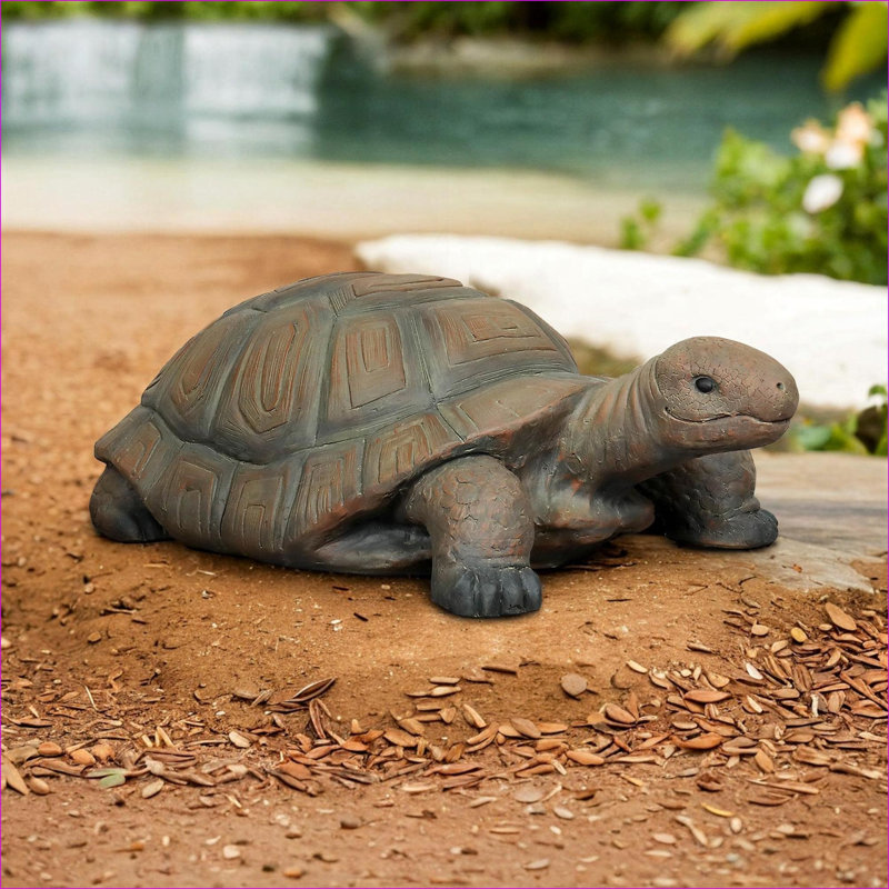 Statues de jardin | Statue de tortue en béton 34,2 "réaliste pour porche de jardin | Brun clair | Ciment béton