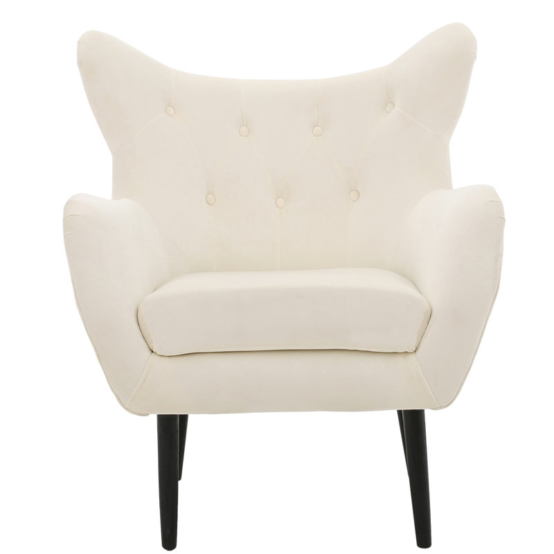 Élégant fauteuil à oreilles rembourré en velours tendance avec support