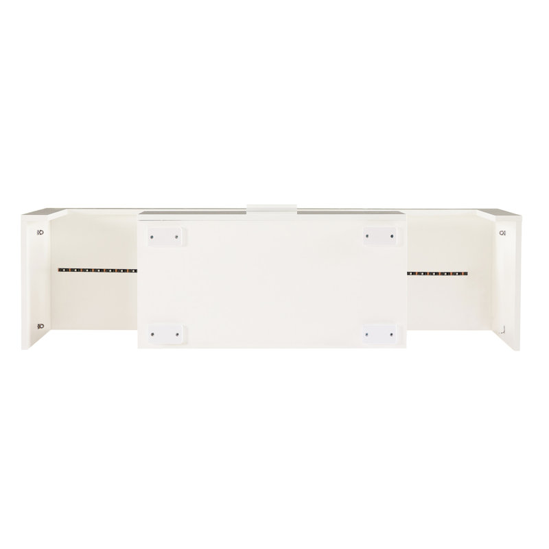 Station de télévision moderne blanche avec DEL, 50,83 po de profondeur, 13,98 po de largeur, 18,16 po de hauteur, supporte 110 livres, adopte E1 support de panneau de particules 16 rétro-éclairage à DEL, 4 modes, télécommande, convient aux téléviseurs de 50 à 59 po,