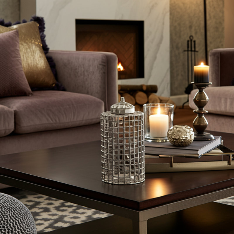 Pot décoratif décoratif en métal avec couvercle en métal - Glam, H 18 po x l 10 po x P 10 po, Argent