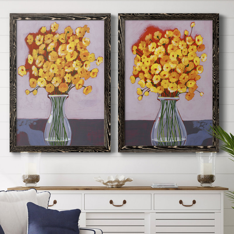 «Daisy Bouquet I», toile encadrée de qualité supérieure - prête à être accrochée, Toile avec cadre noir