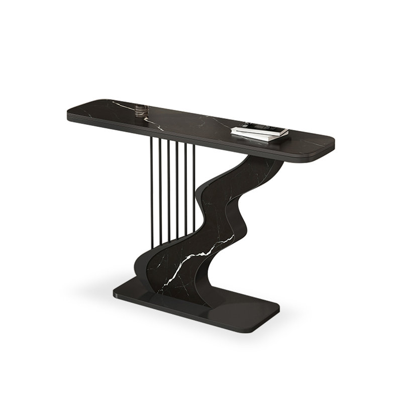 Rectangular Sintered Stone;Iron Console Table, Black, Black, 31.5" H x 39.37" W x 11.81" D