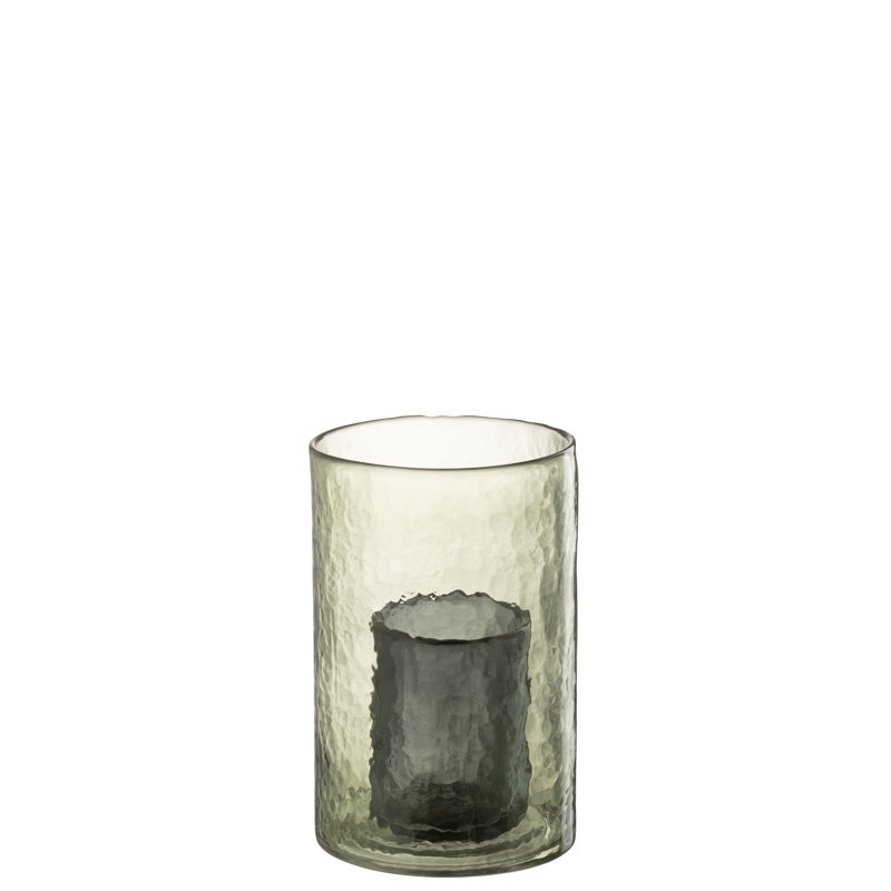 Glass Tabletop Tealight Holder, 20.5cm H x 12.5cm W x 12.5cm D, Green