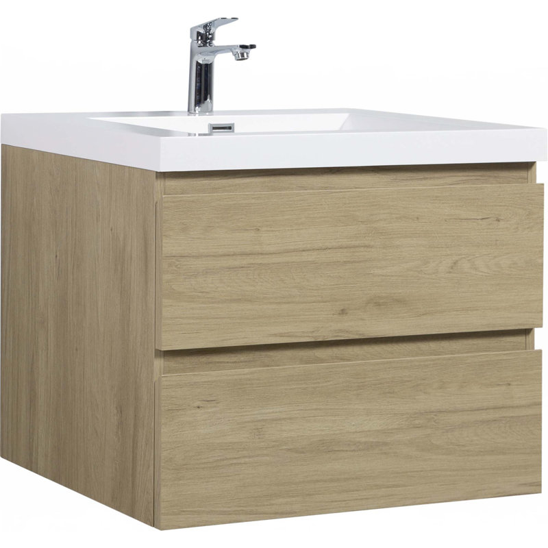 Meuble-lavabo flottant avec lavabo, Chêne