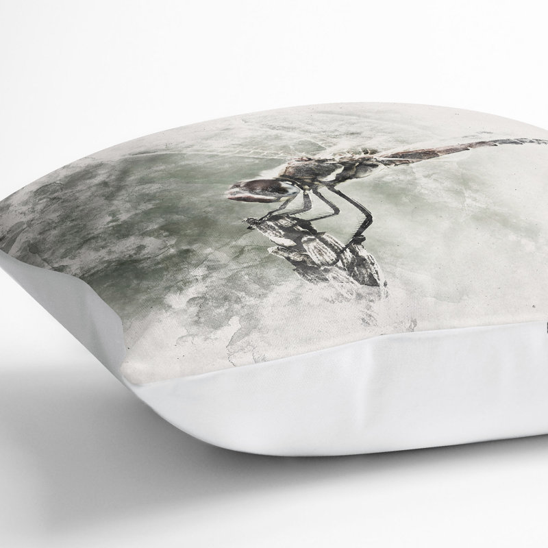Perched Dragonfly Cushion with Filling, White, 40cm H x 40cm W x 15cm D