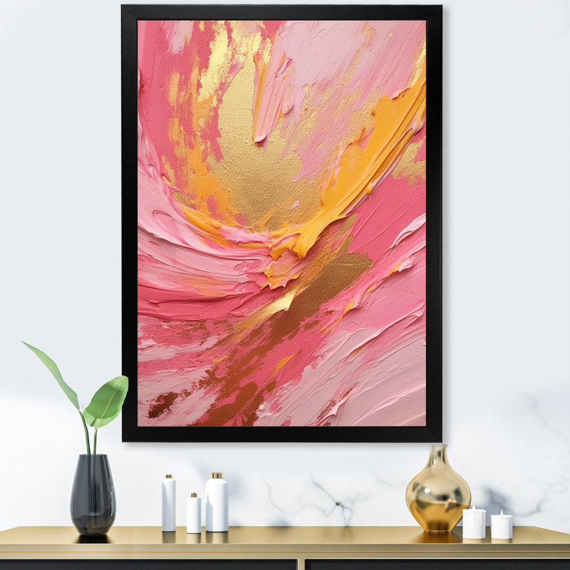 «Rose et or», impressions sur toile, H 32 po x l 16 po x P 1 po, Cadre photo noir simple
