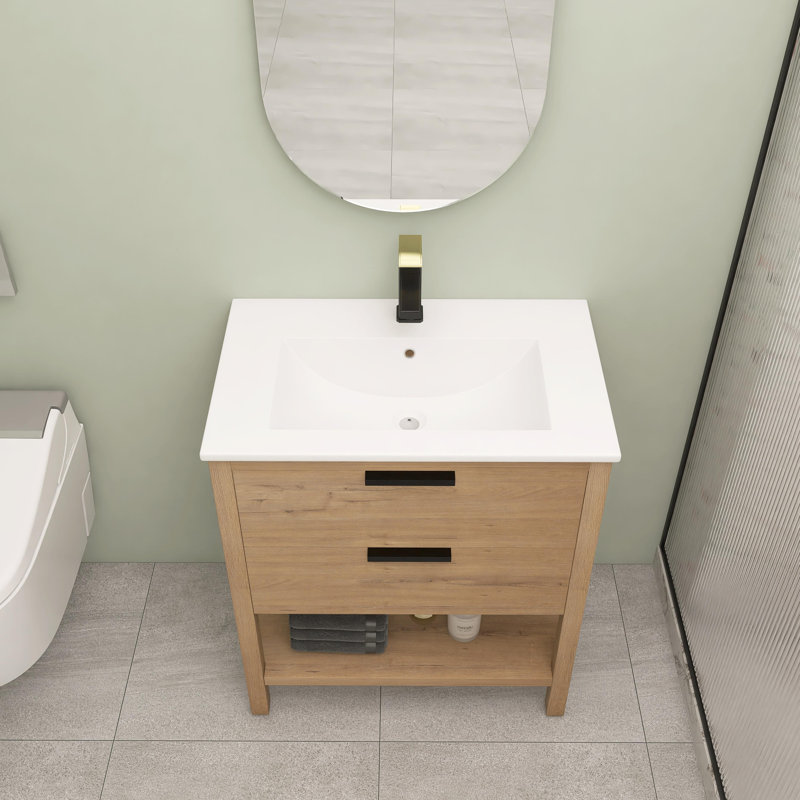 Ensemble de meuble-lavabo simple avec plateau 30,04 Nola, Imitation chêne, Noir