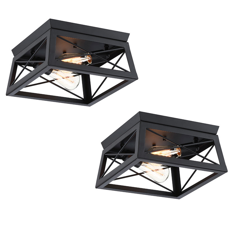 2-Light Flush Mount with Barnwood Accents, Matte Black