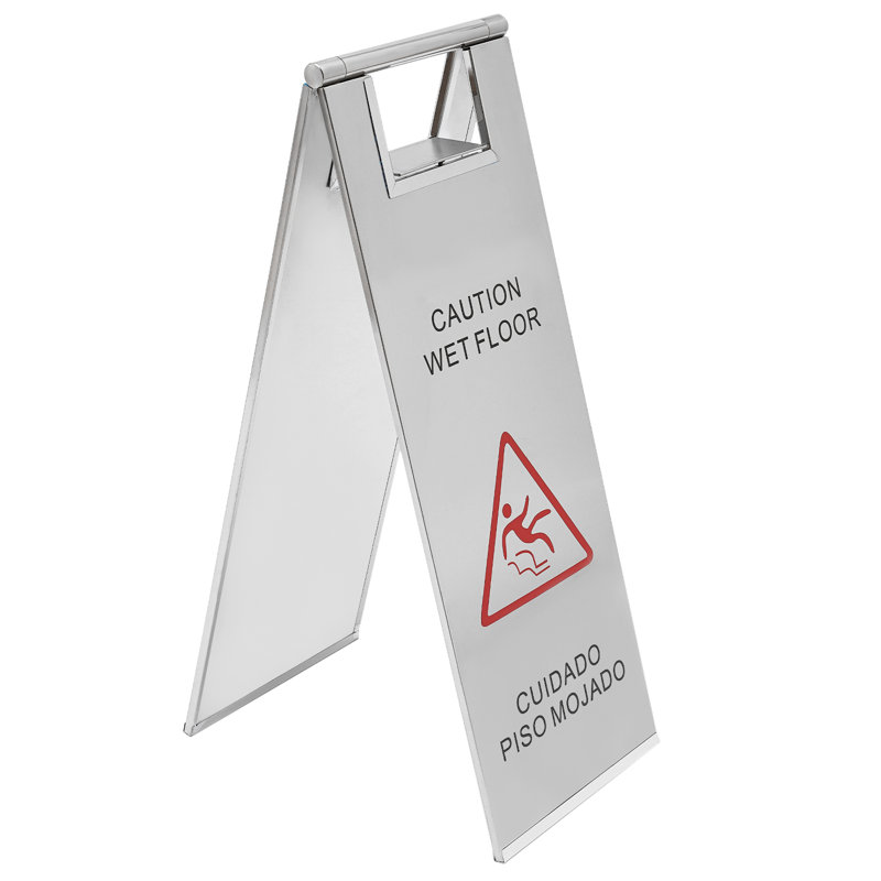 Double-Sided Caution Wet Floor Sign, Silver