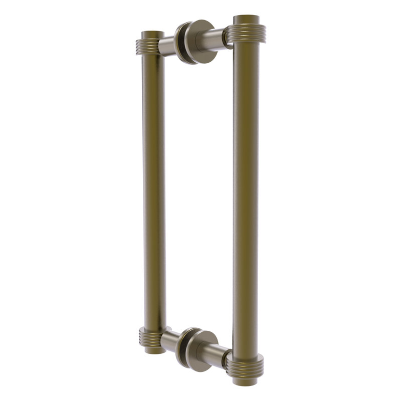 Antique Brass 12" Contemporary Shower Door Pull with Grooved Accent