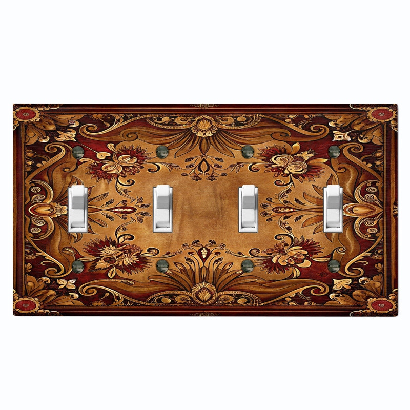 Couvercle de plaque d'interrupteur en métal; Bascule à 4 bandes standard des États-Unis - image imprimée d'un motif floral baroque