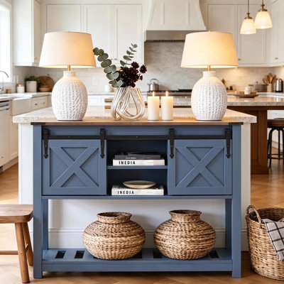 Entryway Table with Storage Shelf, Sliding Barn Doors Console Table for Living Room Hallway
