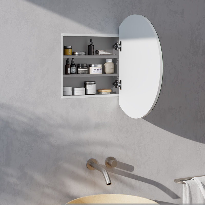 Recessed Frameless Single Door Medicine Cabinet with Adjustable Shelves, 24" H x 24" W x 4.75" D