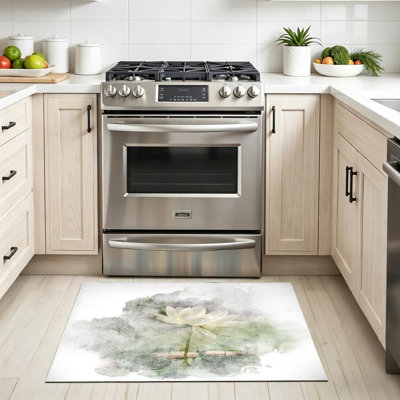 White Machine Washable,Watercolor Painting of Blossom Lotus Artistic Floral Abstract Art Indoor Area Rug