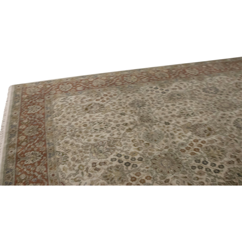 Hand Knotted Wool Area Rug in Ivory And Rust
